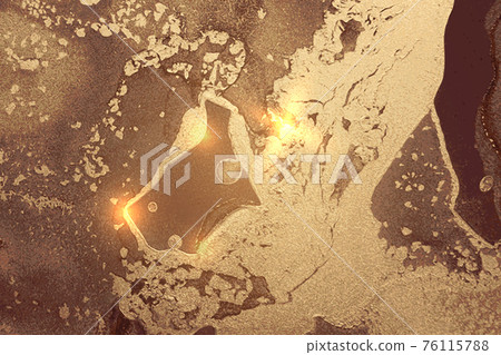 Gold and brown abstract alcohol ink marble texture 76115788