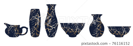 Repaired Japan vase kintsugi art color sketch engraving illustration. Scratch board style imitation. Repaired Japan vase kintsugi art color sketch engraving illustration. Scratch board style imitation. 76116152