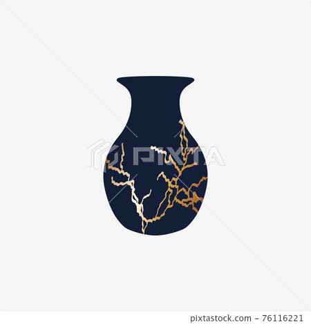 Repaired Japan vase kintsugi art color sketch engraving illustration. Scratch board style imitation. 76116221