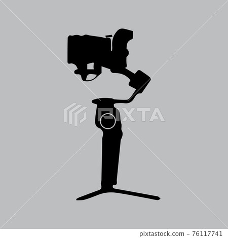 Gimbal with mirrorless camera. Black color vector illustration. 76117741