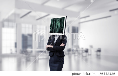 Business woman with monitor instead of head. 76118386