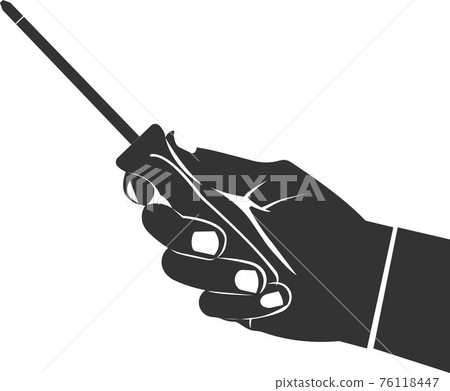 A screwdriver icon in your hand. Black silhouette. A screwdriver icon in your hand. Black silhouette. 76118447