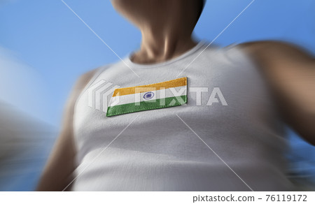 The national flag of India on the athlete's chest 76119172