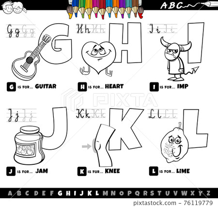 educational cartoon alphabet letters set from G to L color book page 76119779