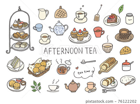Tea Pictionary Hand-drawn illustrations (color) related to tea... - Stock Illustration ...