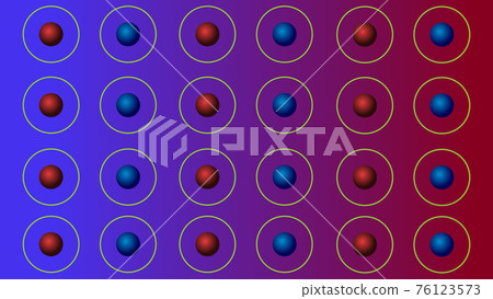 Red and blue spheres in white circles on colored background illustration. Red and blue spheres in white circles on colored background illustration. 76123573