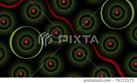 Green round spheres with red balls inside on dark background illustration. Green round spheres with red balls inside on dark background illustration. 76123575