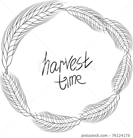 line art wreath of wheat frame with copy space 76124178