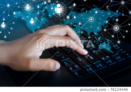 Press Enter button on the computer. business Communication Network World map 76124446