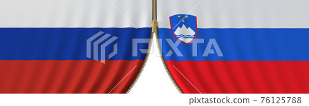 Russia and Slovenia political cooperation or conflict, flags and closing or opening zipper, conceptual 3D rendering Russia and Slovenia political cooperation or conflict, flags and closing or opening zipper, conceptual 3D rendering 76125788