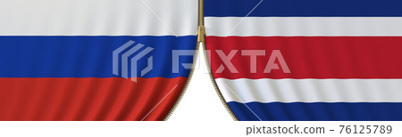 Flags of Russia and Costa Rica and closing or opening zipper between them. Political negotiations or interaction conceptual 3D rendering Flags of Russia and Costa Rica and closing or opening zipper between them. Political negotiations or interaction conceptual 3D rendering 76125789