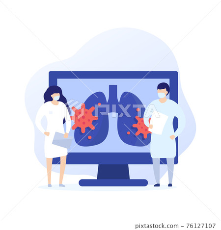 Virus in lungs, pneumonia vector art with medics 76127107