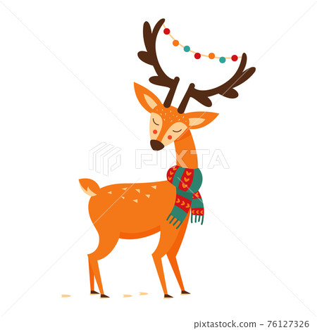 Cute deer with antlers, vector illustration. Drawing in a cartoon style 76127326