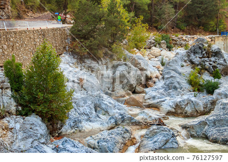 View of a mountain river in Kesme Bogaz canyon, Antalya province in Turkey 76127597