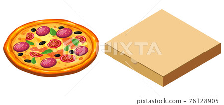 Pizza and box cardboard package closed, isometric. Package template, delivery, flat design. Vector 76128905