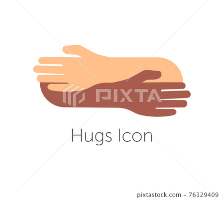 Human hugs hugging hands support and love symbol hugged arms girth silhouette unity and warmth feeling, flat vector illustration, logo template. 76129409