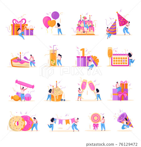 Birthday Flat Icon Set 76129472