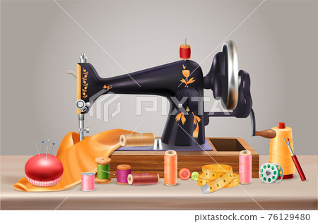 Sewing Machine Realistic Background 76129480