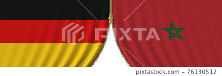 Germany and Morocco cooperation or conflict, flags and closing or opening zipper between them. Conceptual 3D rendering Germany and Morocco cooperation or conflict, flags and closing or opening zipper between them. Conceptual 3D rendering 76130512