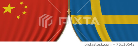 China and Sweden cooperation or conflict, flags and closing or opening zipper between them. Conceptual 3D rendering China and Sweden cooperation or conflict, flags and closing or opening zipper between them. Conceptual 3D rendering 76130542