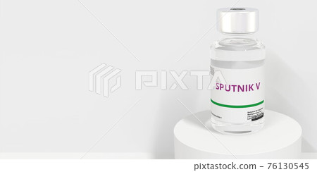 SPUTNIK V VACCINE text on the label of the medical vial. Editorial 3D rendering SPUTNIK V VACCINE text on the label of the medical vial. Editorial 3D rendering 76130545