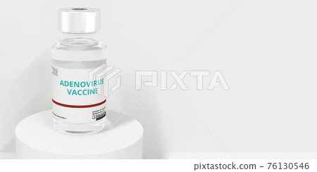 Glass vial with ADENOVIRUS VACCINE text on white background, 3D rendering Glass vial with ADENOVIRUS VACCINE text on white background, 3D rendering 76130546