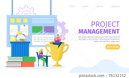 Business project management by teamwork, web page vector illustration. People man woman character in big screen, development concept. Business project management by teamwork, web page vector illustration. People man woman character in big screen, development concept. 76132152