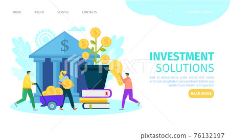 Business investment solution, vector illustration. Man woman character in huge money tree, growth idea success concept. Corporate dollar plant 76132197