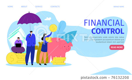 Financial control, business money strategy vector illustration. Bank consultant character for flat financial work, web page banner. 76132208