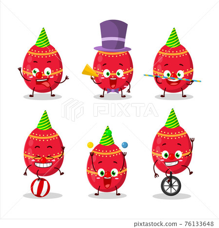 Cartoon character of red easter egg with various circus shows Cartoon character of red easter egg with various circus shows 76133648