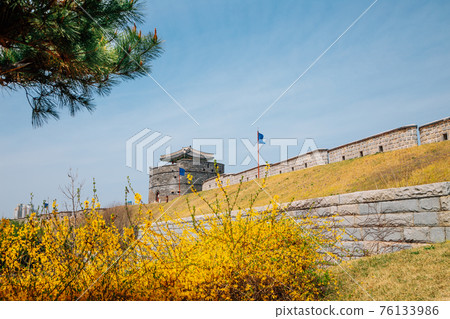 Hwaseong Fortress at spring in Suwon, korea 76133986
