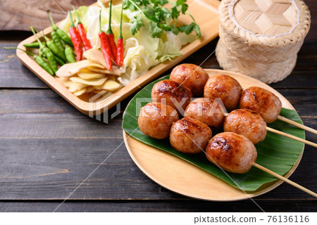 Thai sausage or Isan sausage (grilled fermented rice with minced pork)  76136116