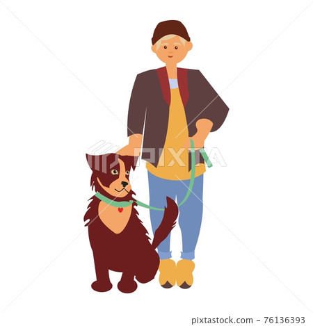 Young man with his dog Happy pet owner Vector... - Stock Illustration ...