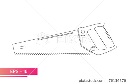 A large, comfortable wood saw. Linear design. On a white background. Carpenter tools. Flat vector illustration. A large, comfortable wood saw. Linear design. On a white background. Carpenter tools. Flat vector illustration. 76136876