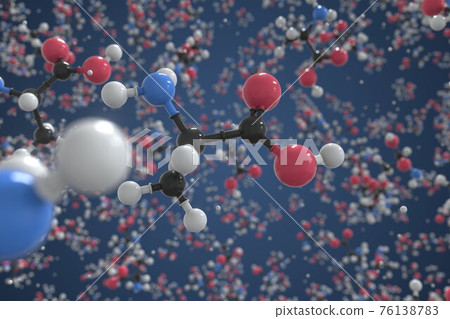 Alanine molecule, ball-and-stick molecular conceptual model. Scientific 3d rendering 76138783