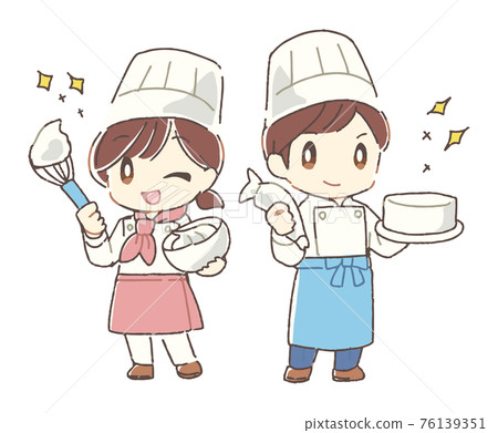 Illustration of male and female pastry chefs - Stock Illustration ...