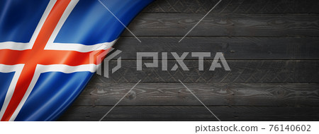 Icelandic flag on black wood wall banner Icelandic flag on black wood wall banner 76140602