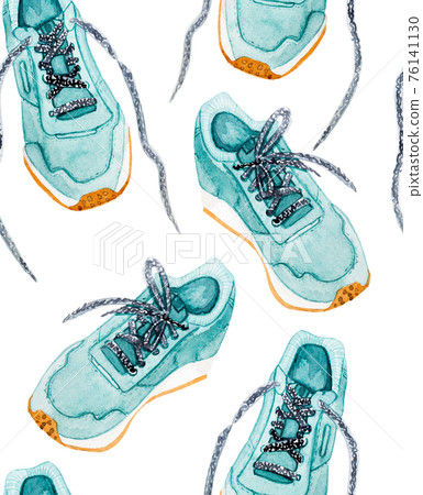 seamless pattern Sports shoes watercolor style illustration isolated on white background 76141130