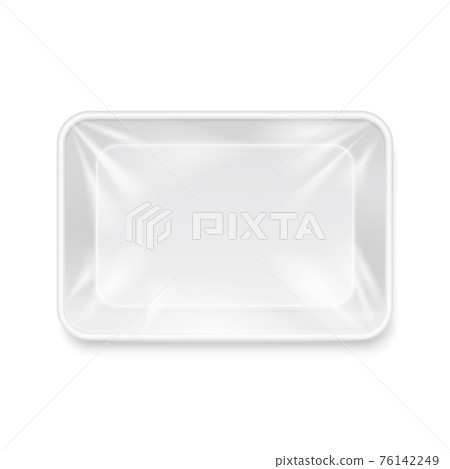 Empty white plastic food container, packaging tray template 76142249