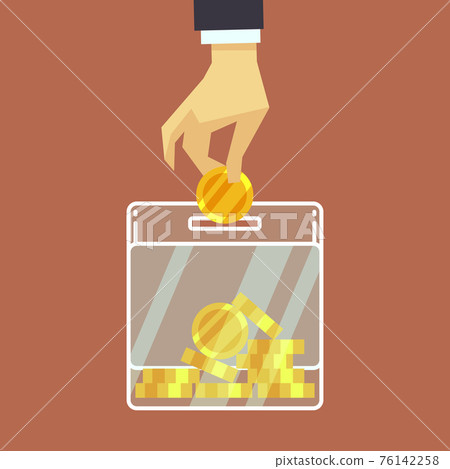 Businessman insert coin into donate box. donation concept 76142258
