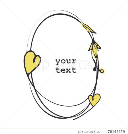 Doodle style circle frame, hand drawn lines, decoration elements flower, heart are editable. Grey, yellow colors palette. Vector. Doodle style circle frame, hand drawn lines, decoration elements flower, heart are editable. Grey, yellow colors palette. Vector. 76142259