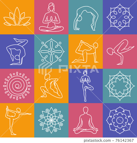 Yoga, body poses symbols for pilates studio, meditation class 76142367