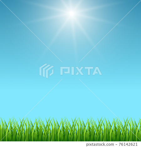Clean blue sky and green grass background 76142621