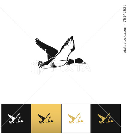 Flying duck silhouette or hunting target icon Flying duck silhouette or hunting target icon 76142623