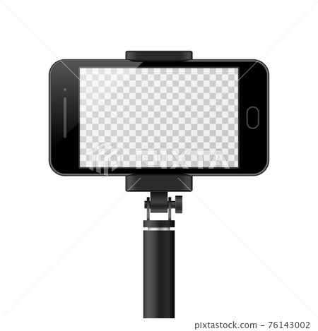 Smartphone template with empty screen and monopod. selfie, self portrait mockup 76143002