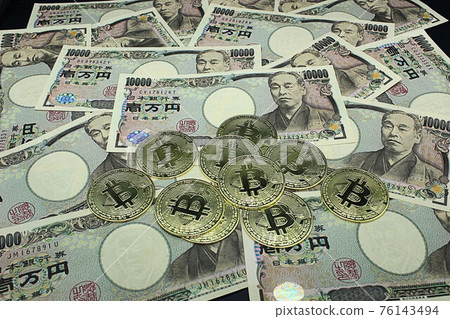 【虛擬貨幣、投資、金融、資產等文章縮略圖】比特幣和多萬日元鈔票 76143494
