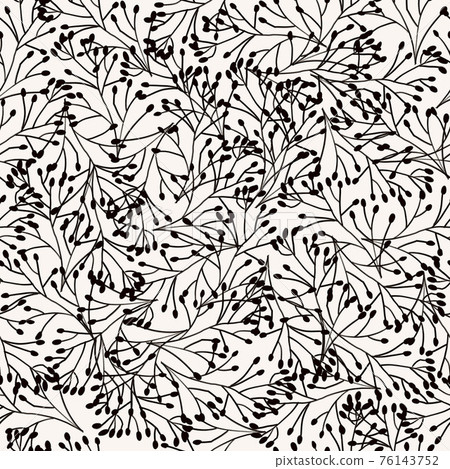 Black and White seamless pattern nature plants ornament, leaves grass branches. Repeating background Black and White seamless pattern nature plants ornament, leaves grass branches. Repeating background 76143752