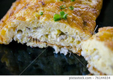 Closeup of Omelet with red ant eggs 76144834