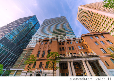 View of Tokyo cityscape in Japan, such as the Japan Industrial Club Hall in front of Tokyo Station View of Tokyo cityscape in Japan, such as the Japan Industrial Club Hall in front of Tokyo Station 76144911