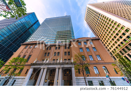 View of Tokyo cityscape in Japan, such as the Japan Industrial Club Hall in front of Tokyo Station 76144912